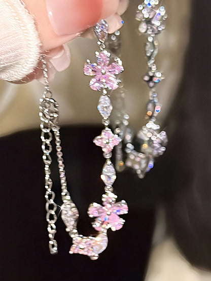 1 Pieza Pulsera De Lazo De Flor De Cerezo De Circonio Cúbico Rosa Para Mujeres, Diseño Minimalista De Moda Al Estilo Ins, Adecuado Para Usar A Diario Y Como Regalo Entre Amigas