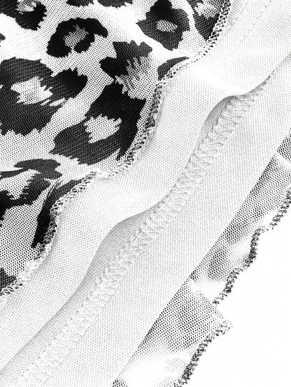 ROMWE J-Fashion Vestido corto y sexy con estampado de leopardo blanco y negro, estilo halter, para la escuela