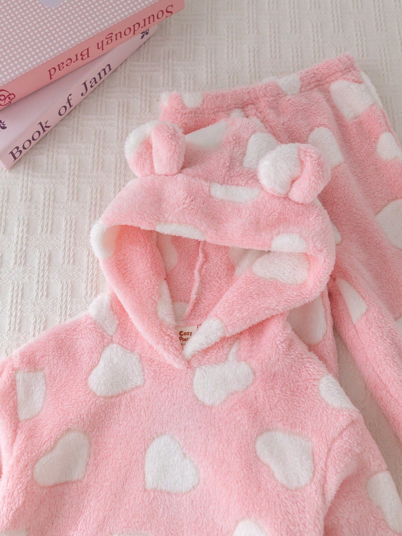 Cozy Pixies Set de 2 piezas de sudadera con capucha y pantalones forrados de peluche para bebé niña, ropa de invierno con orejas 3D