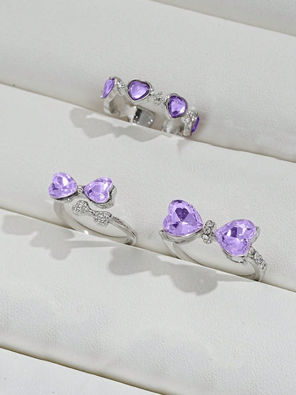 Conjunto De 3 Anillos De Moda Con Decoración De Mariposa, Corazón Y Diamante De Imitación Estilo Y2k Para Mujeres. Perfecto Para Citas, Fiestas, Regalos Del Día De San Valentín O Uso Diario.