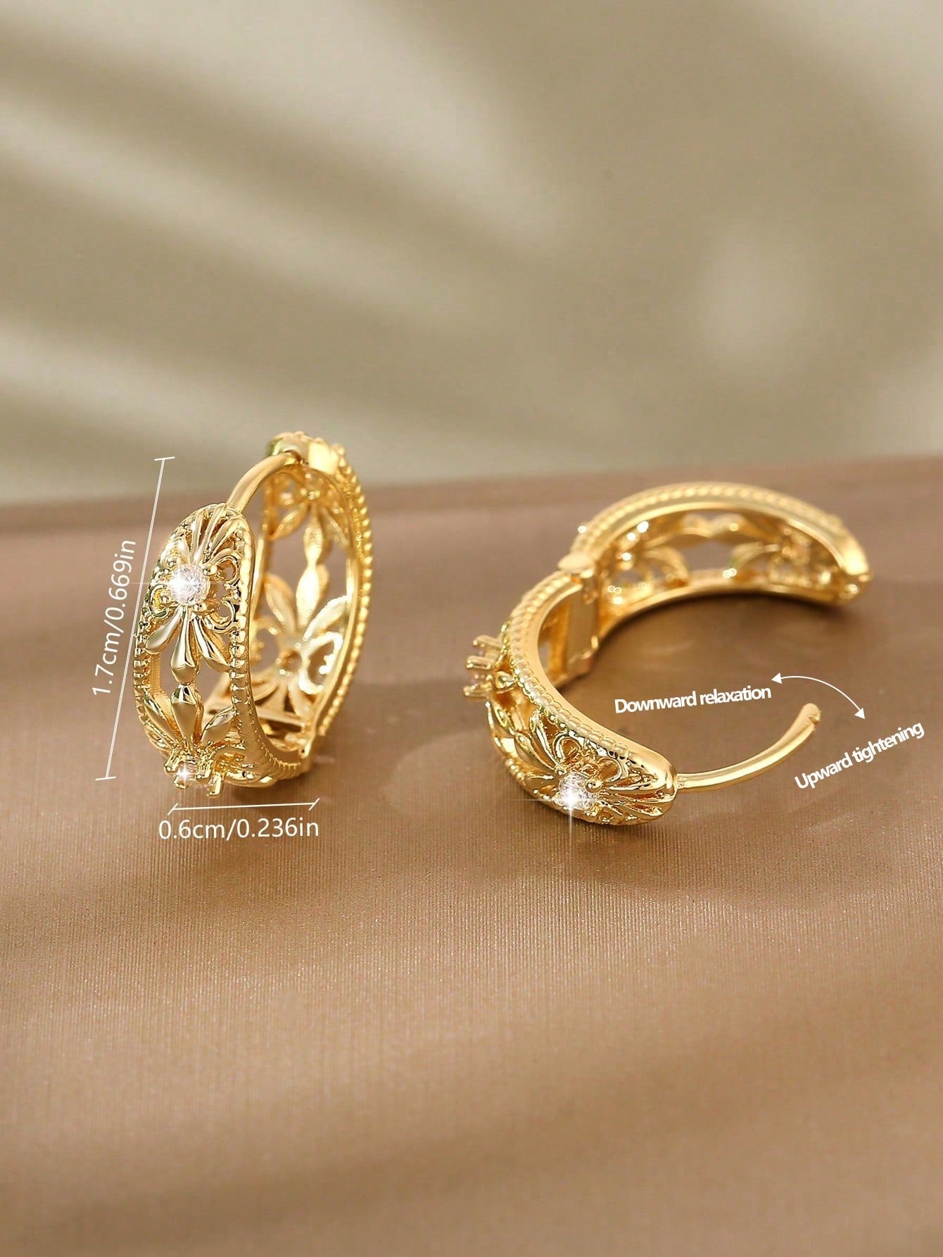 1 Par De Elegantes Pendientes De Círculos Geométricos Con Incrustaciones De Cobre Y Strass, Perfectos Para Una Cita O Como Regalo