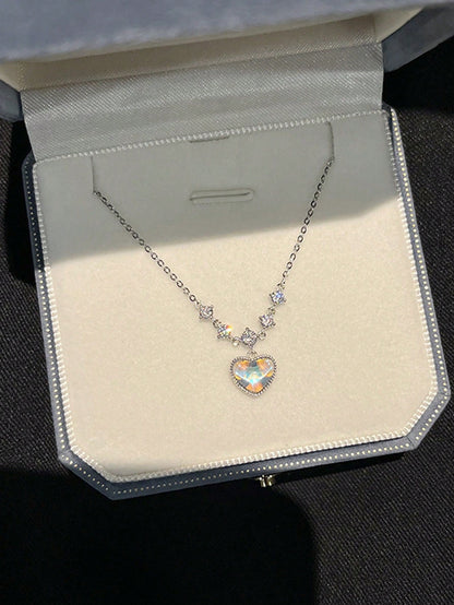 1 pieza Elegante collar de colgante con forma de corazón de diamantes de imitación Soñador y dulce para mujeres, regalo de fiesta de banquete y cita