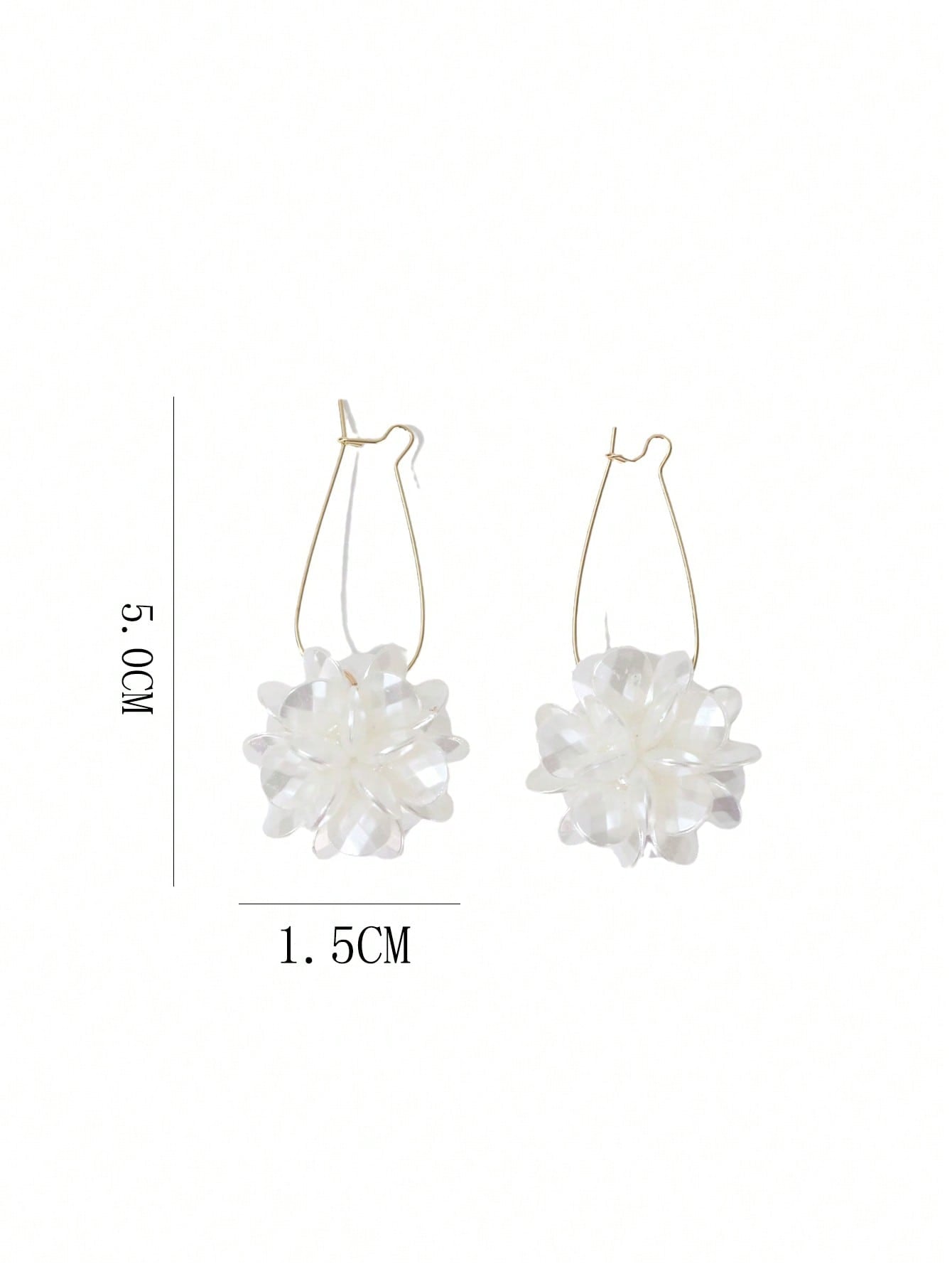 1 Par De Pendientes De Bolas De Flores Blancas Con Patrón Geométrico Largo Y Elegante, Adecuados Para El Uso Diario De Las Mujeres