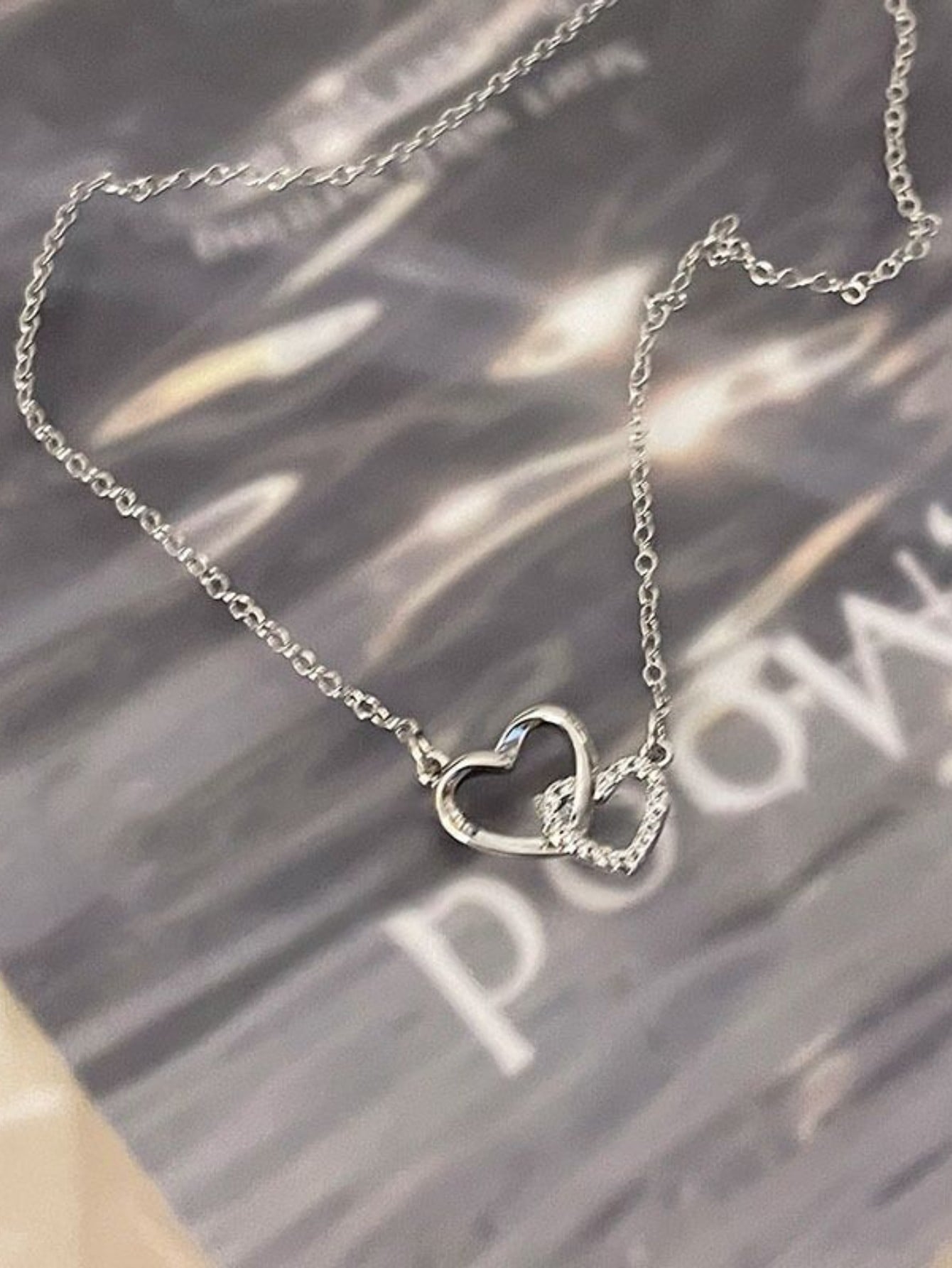 1 Pieza Collar De Colgante De Corazón De Doble Anillo Con Un Diseño Tierno Y Dulce Y Circonias Cúbicas