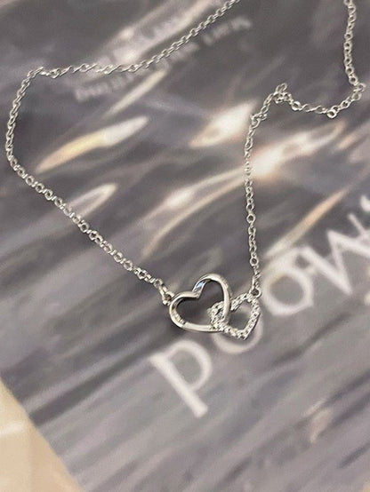 1 Pieza Collar De Colgante De Corazón De Doble Anillo Con Un Diseño Tierno Y Dulce Y Circonias Cúbicas