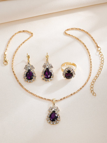 4 piezas/set collar con diseño de gota de agua, pendientes, anillo y pulsera, conjunto de joyería para mujer, fiesta, boda, novia, regalo