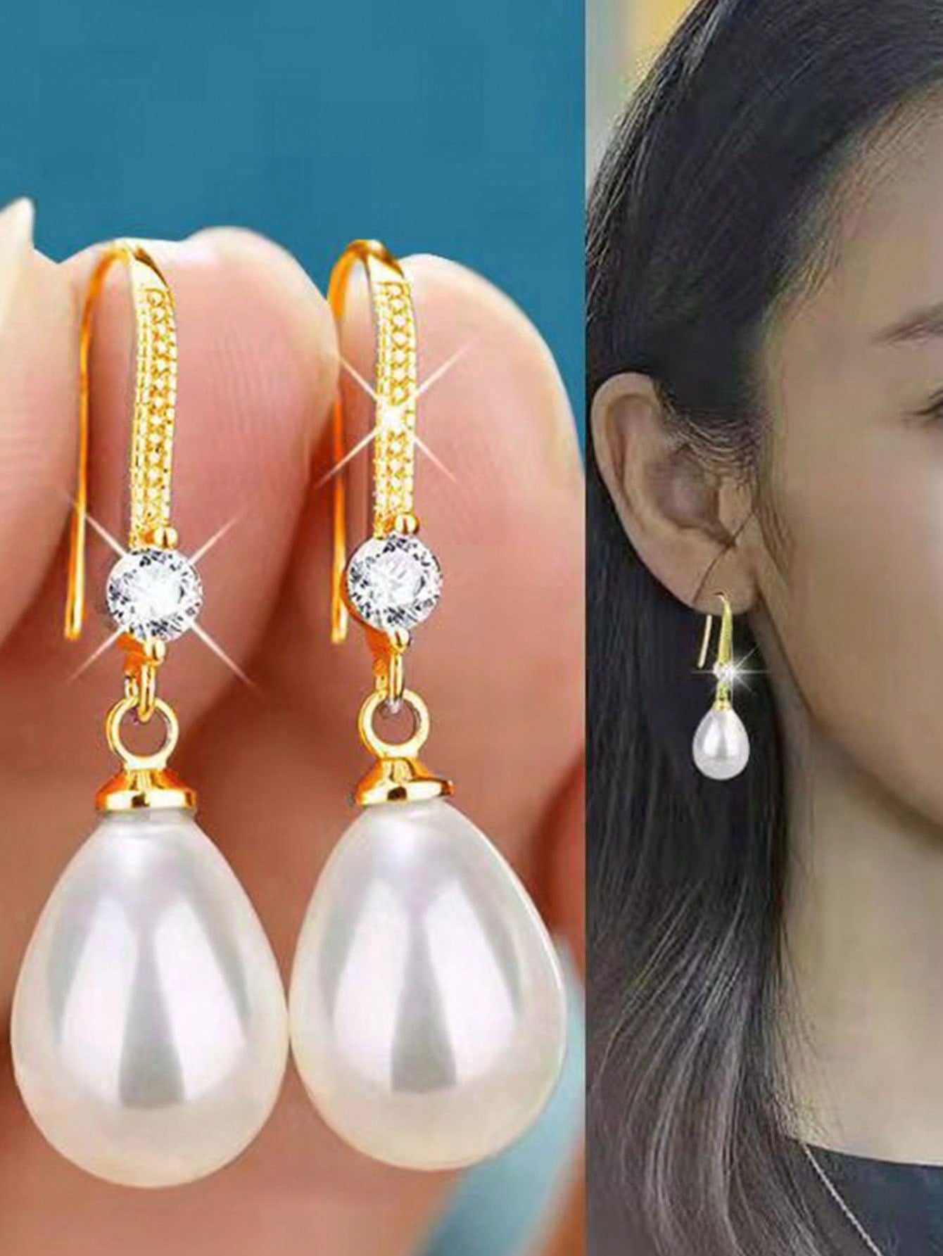1 Par De Pendientes Largos Con Imitación De Perla, Adecuados Para El Uso Diario De Las Mujeres