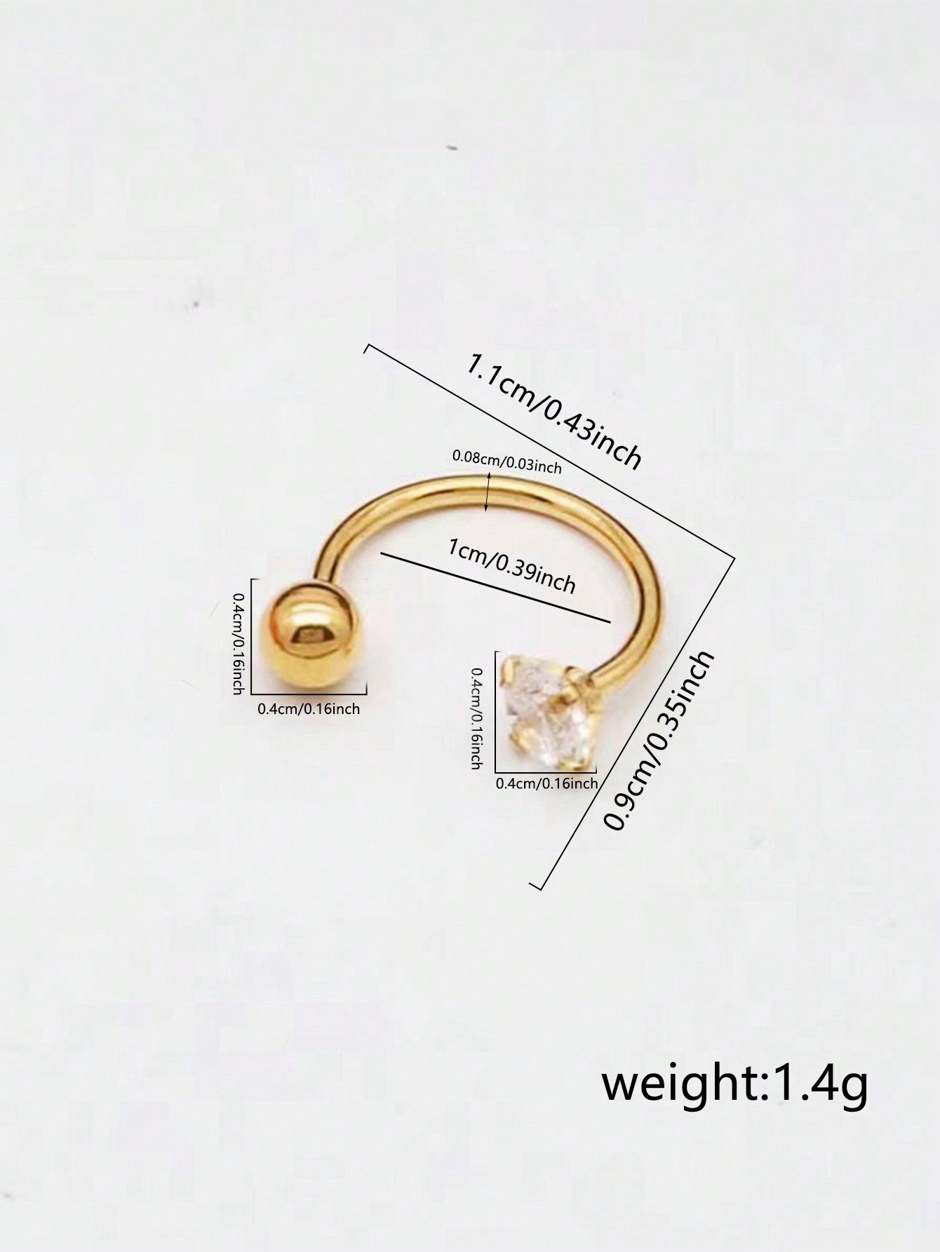 Nooxian 1 Pendiente De Perforación De Hélice En Forma De C Pavimentada Con Circonita Cúbica De Acero Inoxidable Dorado Para Mujer