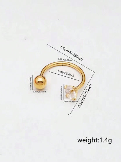 Nooxian 1 Pendiente De Perforación De Hélice En Forma De C Pavimentada Con Circonita Cúbica De Acero Inoxidable Dorado Para Mujer