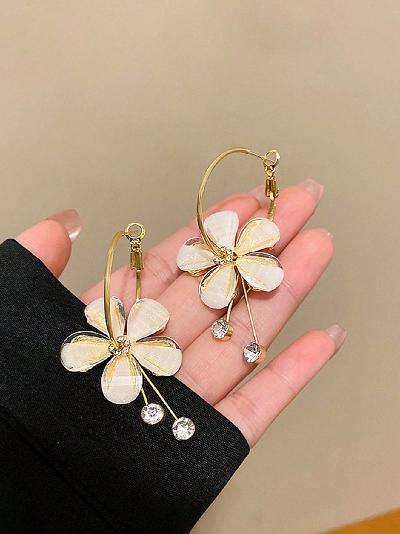 1 par Pendientes largos moda de acero inoxidable con diamante de imitación & flor para mujeres para decoración diaria