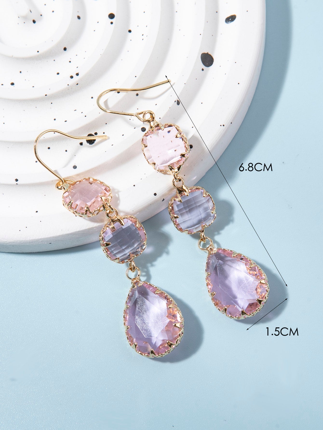 1 par de pendientes de mujer de cristal transparente con bisel metálico, ganchos para las orejas brillantes y lujosos, adecuados para uso diario, fiesta, noche, regalo