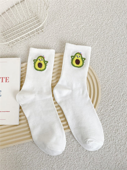 1 par de calcetines medianos impresos para mujer, versátiles para todas las estaciones