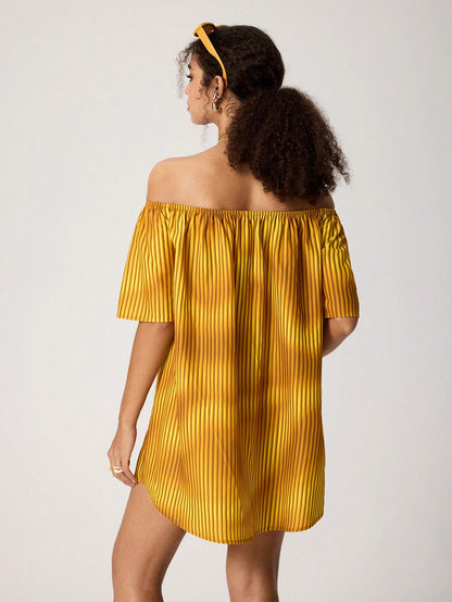 SV Pattern Studio Vestido informal de mujer con hombros descubiertos, parte delantera corta y parte trasera larga, vestido de verano