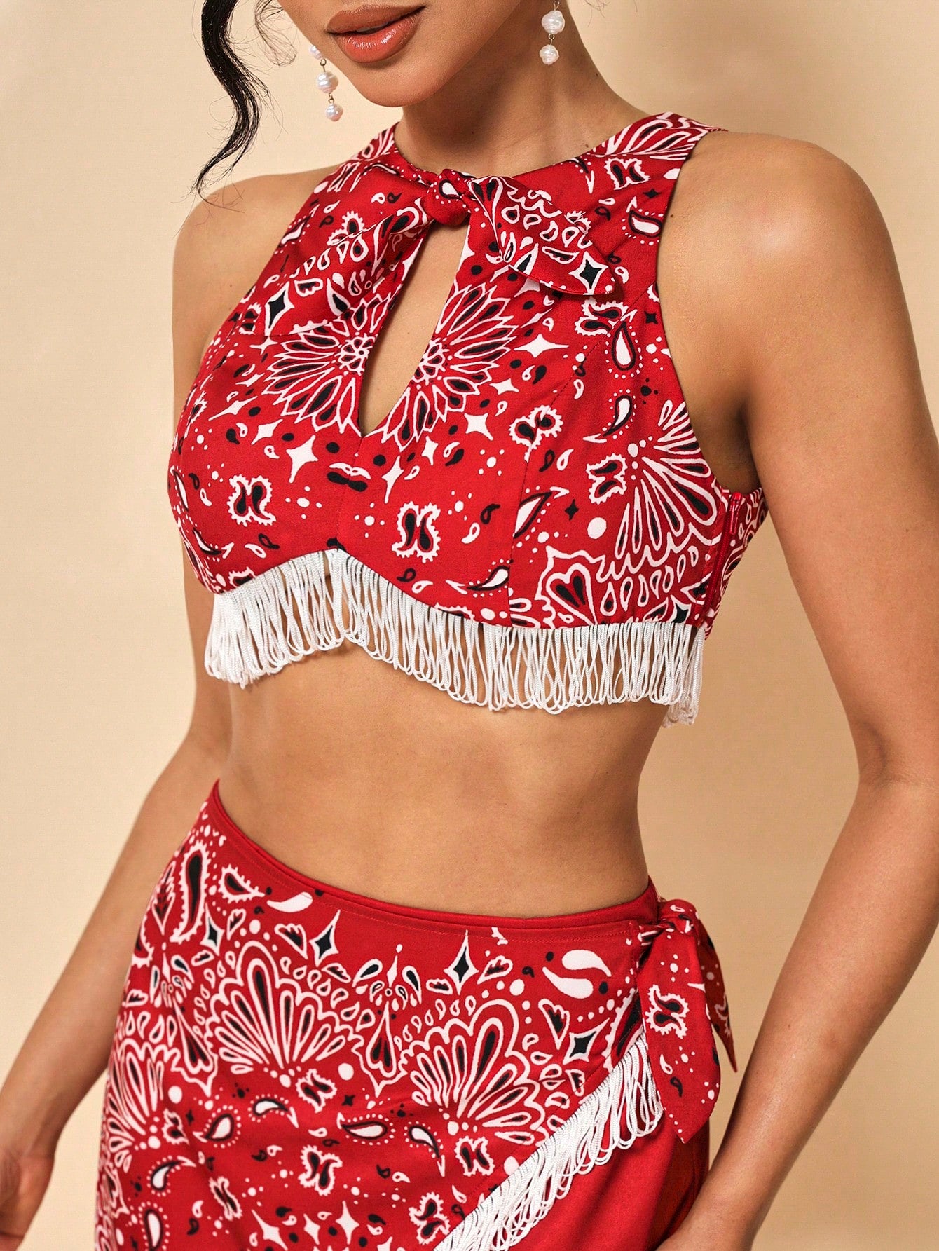iDea Top con estampado de paisley con dobladillo de flecos, ropa de mujer, para verano