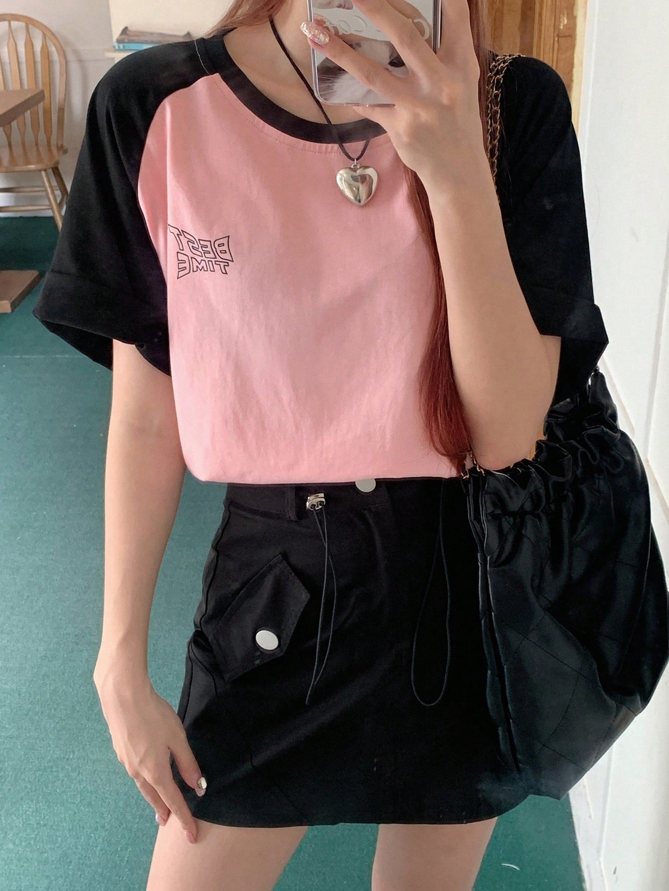 DAZY Camiseta en contraste de manga raglán con estampado de letra