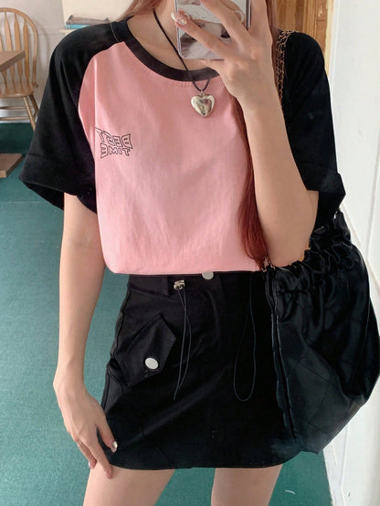 DAZY Camiseta en contraste de manga raglán con estampado de letra