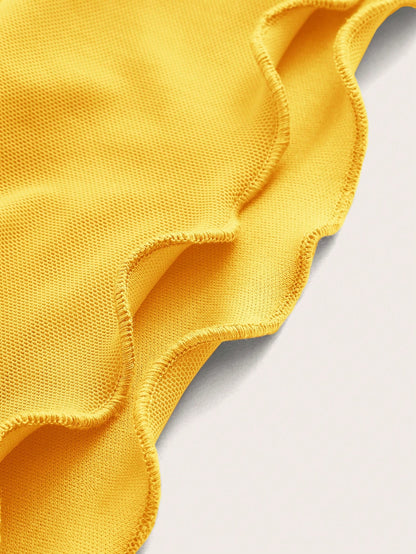 SHEIN ICON Top corto de primavera con cuello halter, manga de volante con ribete de lechuga y mujer top de tirantes y camisetas - 1779
