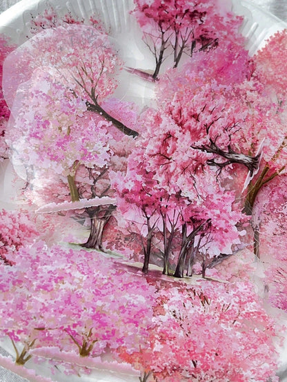 40 piezas de pegatinas PET de material de decoración de bricolaje con estilo INS de árboles de cerezo pequeños y frescos para Scrapbooking de paisajes
