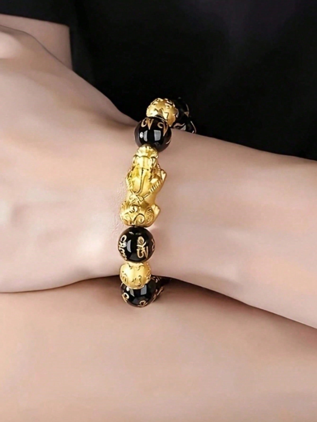 1 pieza Pulsera con dije de Pixiu de piedra de obsidiana exquisita - Atrae riqueza y buena fortuna, amuleto de la suerte negro unisex - Regalo perfecto para el Día del Padre, ella o él, Navidad, Acción de Gracias, Año Nuevo y vacaciones