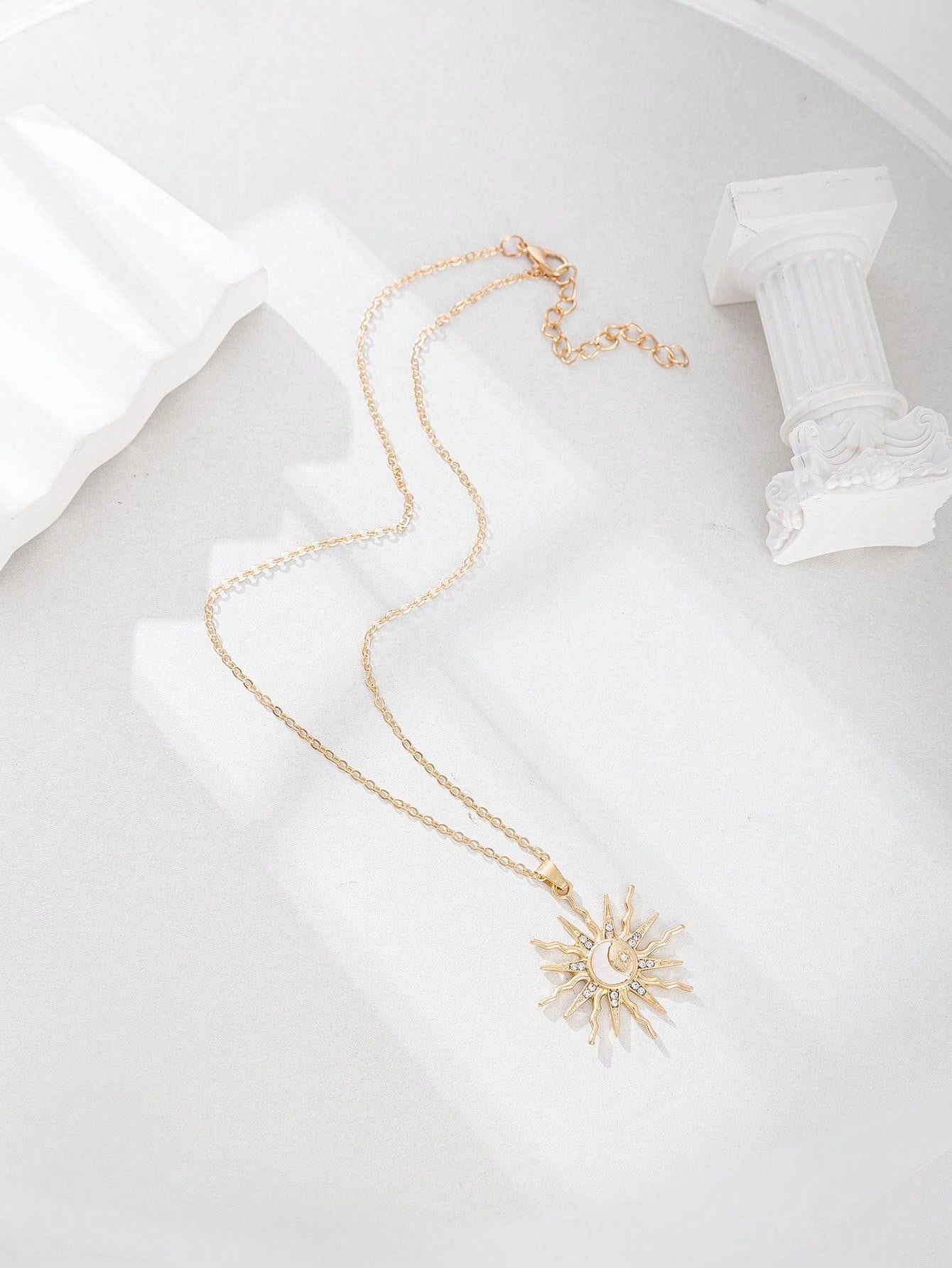 1 pieza Collar colgante de sol con incrustación de luna acrilica minimalista y elegante