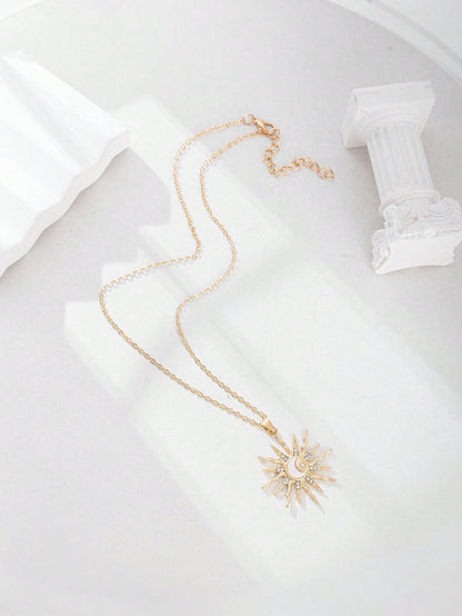 1 pieza Collar colgante de sol con incrustación de luna acrilica minimalista y elegante