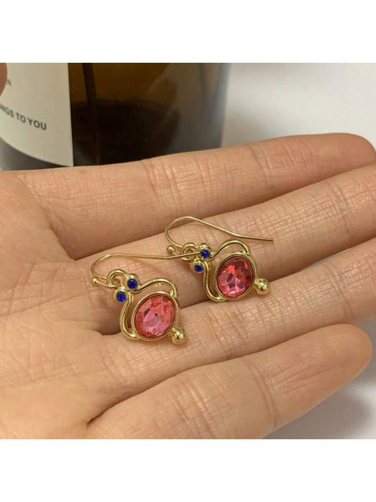 Pendientes con colgante de circonita cúbica rosa brillante, joyas elegantes de cobre chapado en oro de 14K, recuerdo