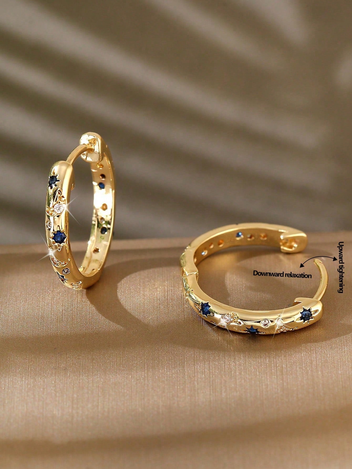 1 Par De Aretes De Aro En Forma De Estrella, Luna Y Redondos, De Cobre De Lujo Con Incrustaciones De Colores Múltiples, El Regalo Perfecto Para Una Cita