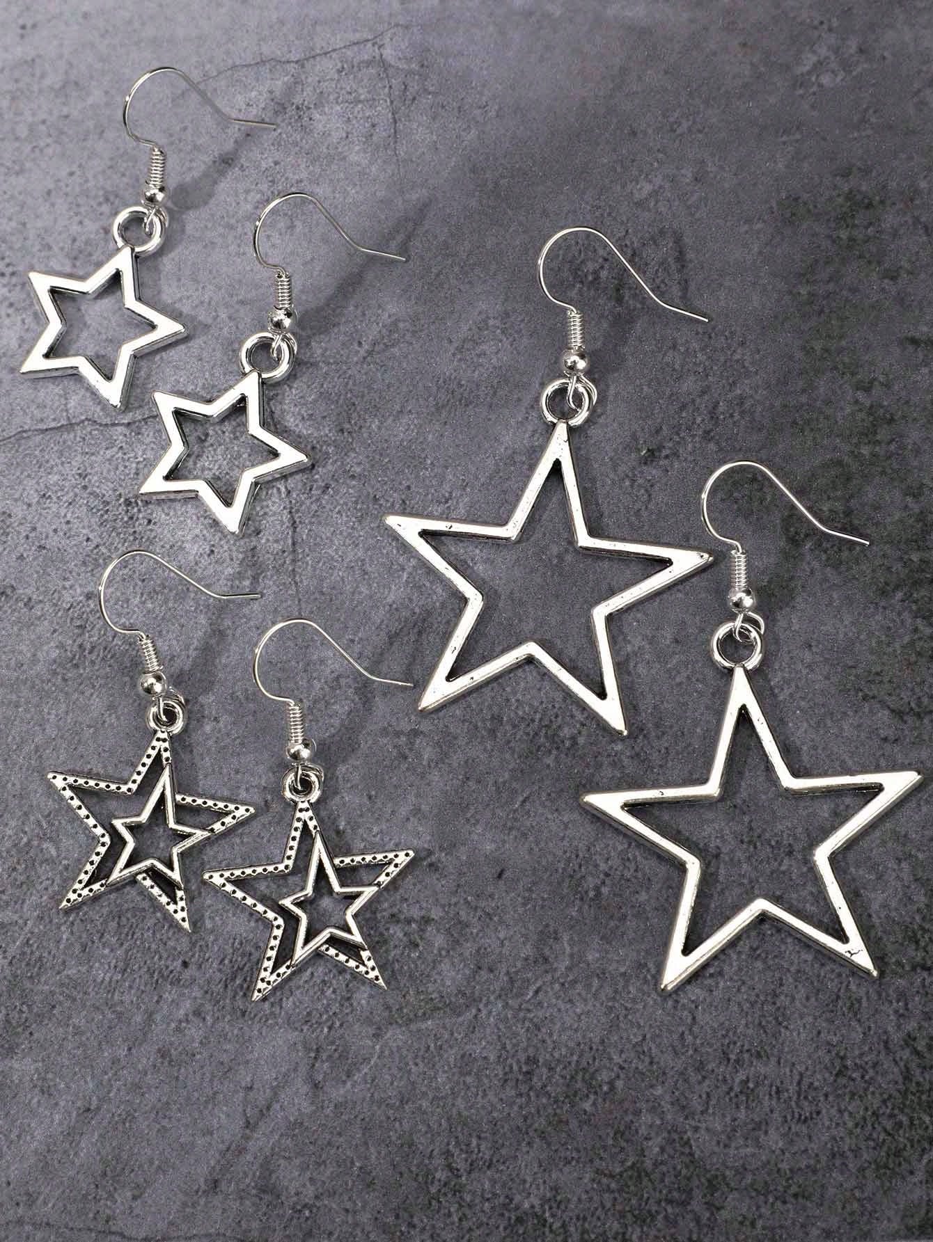 ROMWE Goth 3 Pares De Pendientes De Gota Con Diseño De Estrella