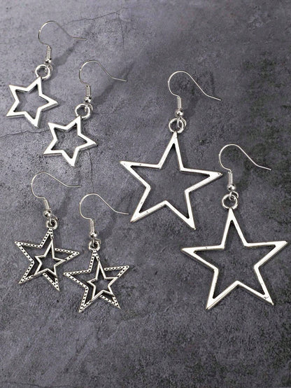 ROMWE Goth 3 Pares De Pendientes De Gota Con Diseño De Estrella