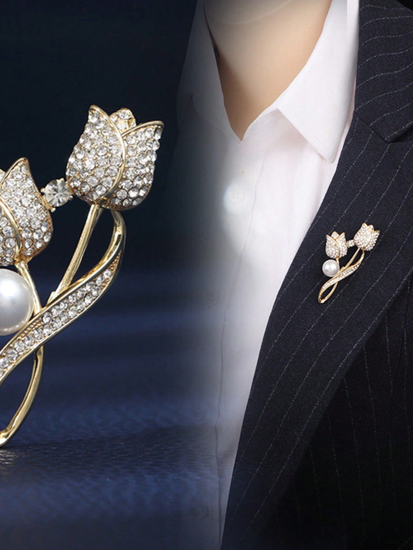 1 pieza Broche con diamante de imitación tulipán flor Broche anti reflejante Traje Broche cuello Alfiler Bisutería