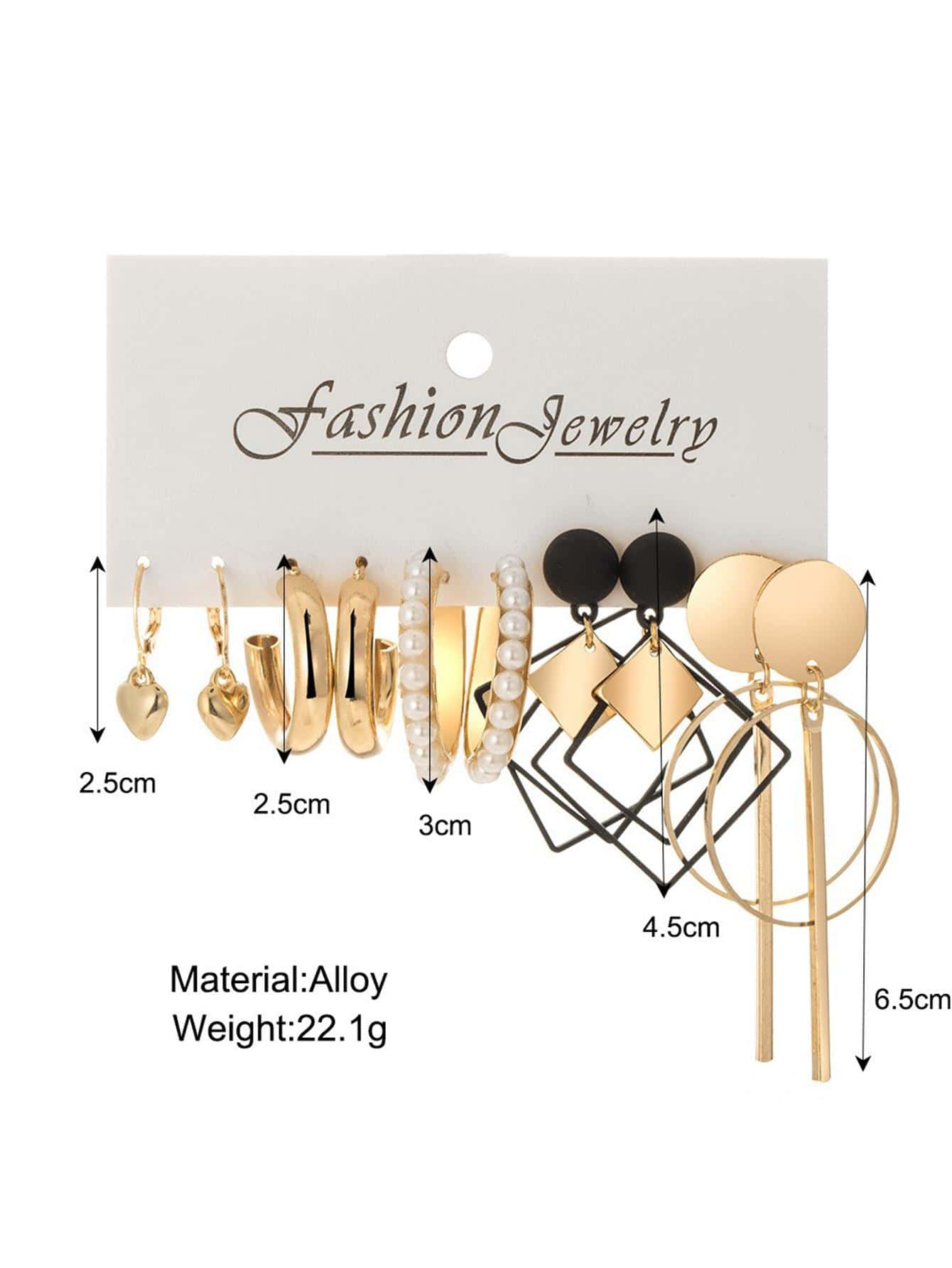 5 Pares/set Aretes Con Decoración De Corazón Y Perla Artificial Al Azar