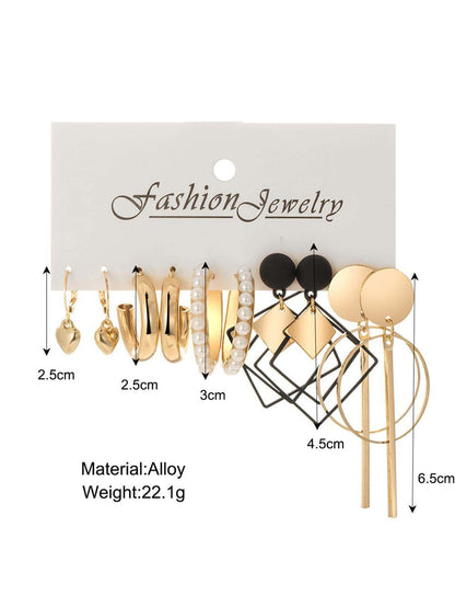 5 Pares/set Aretes Con Decoración De Corazón Y Perla Artificial Al Azar