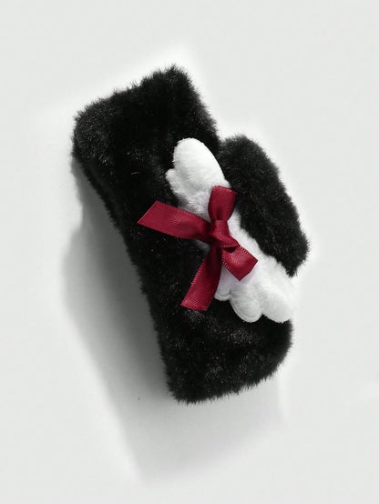 ROMWE Kawaii 1 pieza Accesorio de pinza para el cabello estilo gótico de color negro con alas de ángel blancas, moño rojo, adecuado para uso diario de mujeres o regalo de festival, Halloween