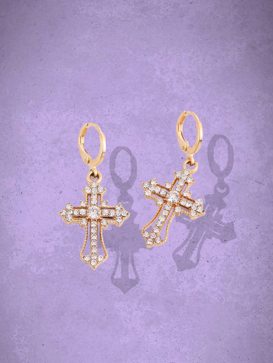 ROMWE Goth 1 par Pendientes colgantes con cruz moda aleación de zinc con diamante de imitación para mujeres para regalo de citas