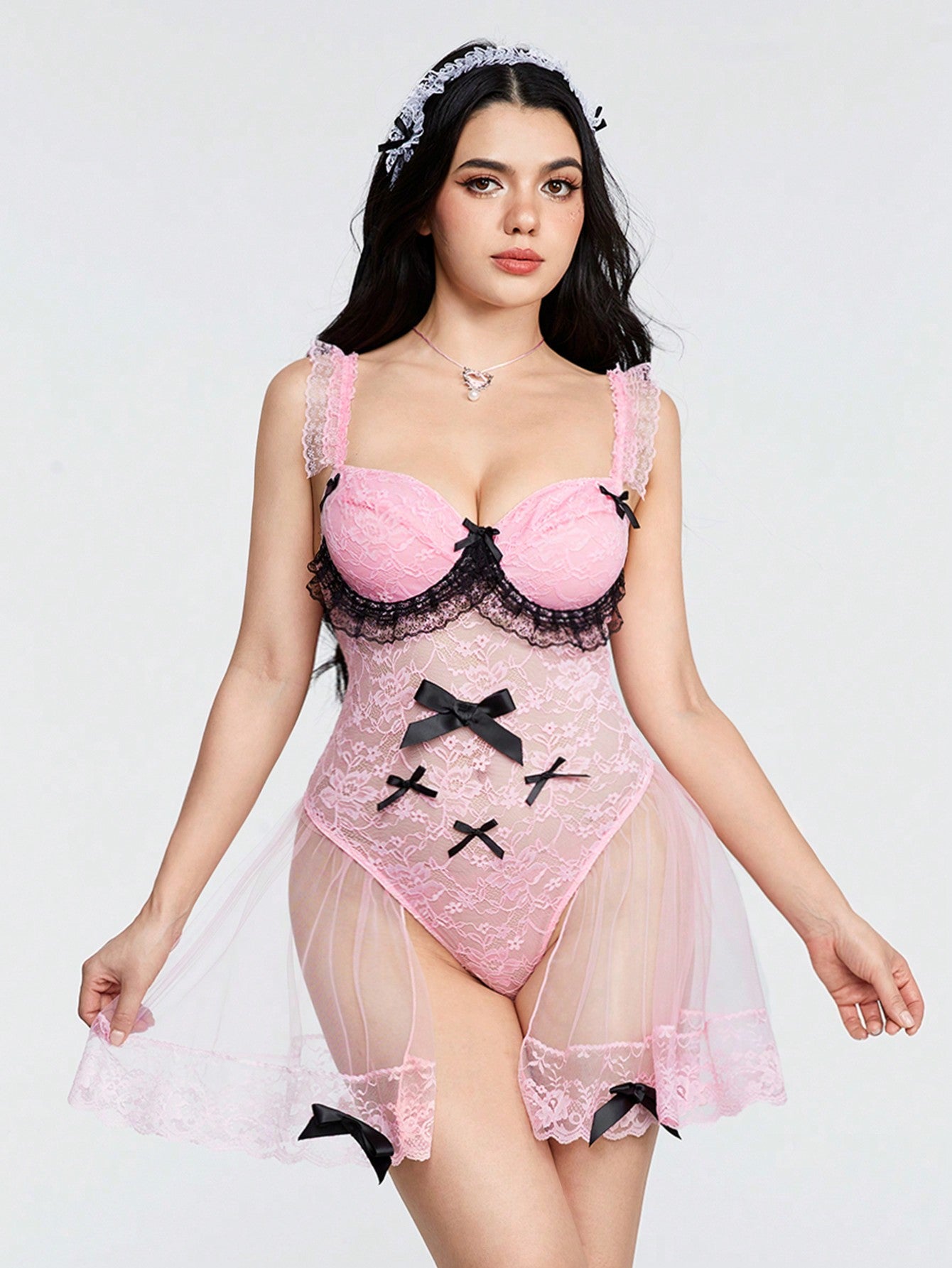Sweetness Body Lencería Floral Sexy para Mujer con Detalle de Lazo y Moño de Encaje