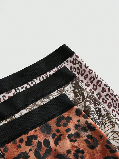 ROMWE Set de 3 piezas de bragas sin costuras de punto con estampado de leopardo para mujeres