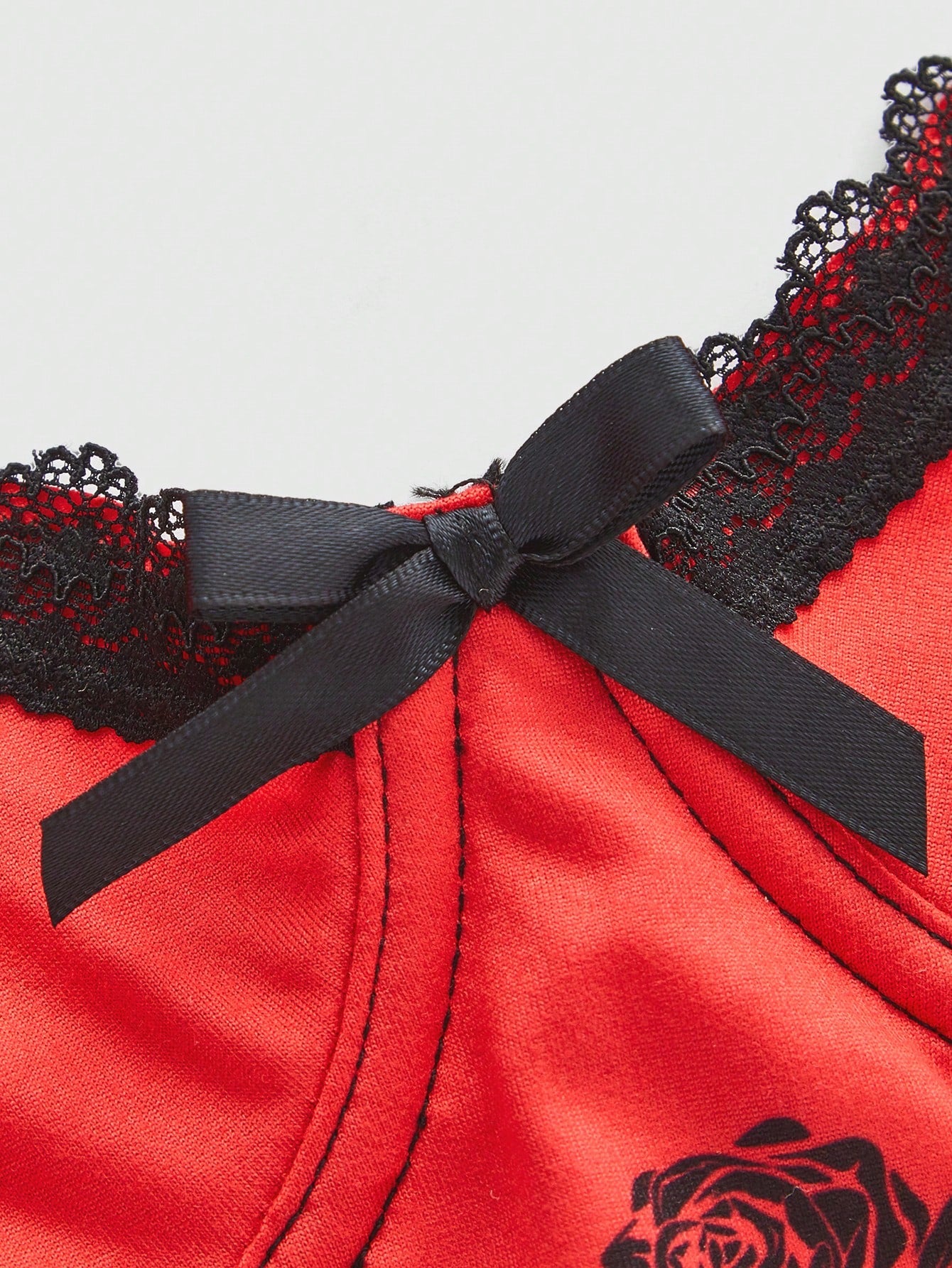 ROMWE Goth Sujetador Con Aros Para Mujer, Conjunto De Lencería Con Diseño De Rosa Impresa Y Encajes