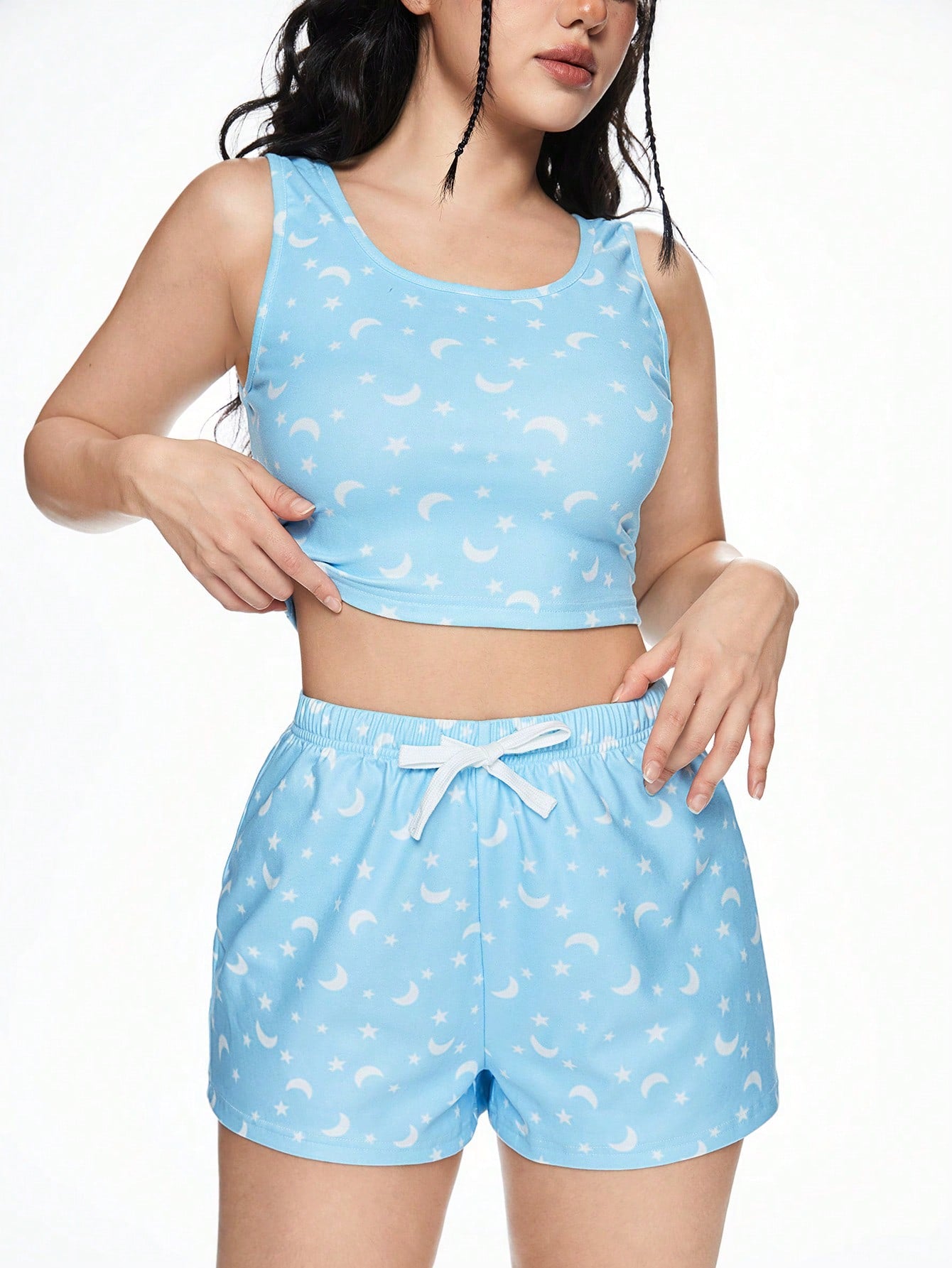 ROMWE Kawaii Precioso conjunto de pijama de mujer con sudadera con capucha y shorts de felpa cálida y cómoda con cordón