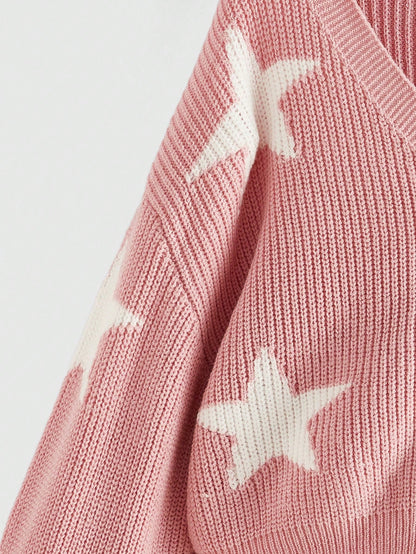 ROMWE Kawaii Cárdigan con bloque de color y estampado de estrellas, estilo casual para otoño