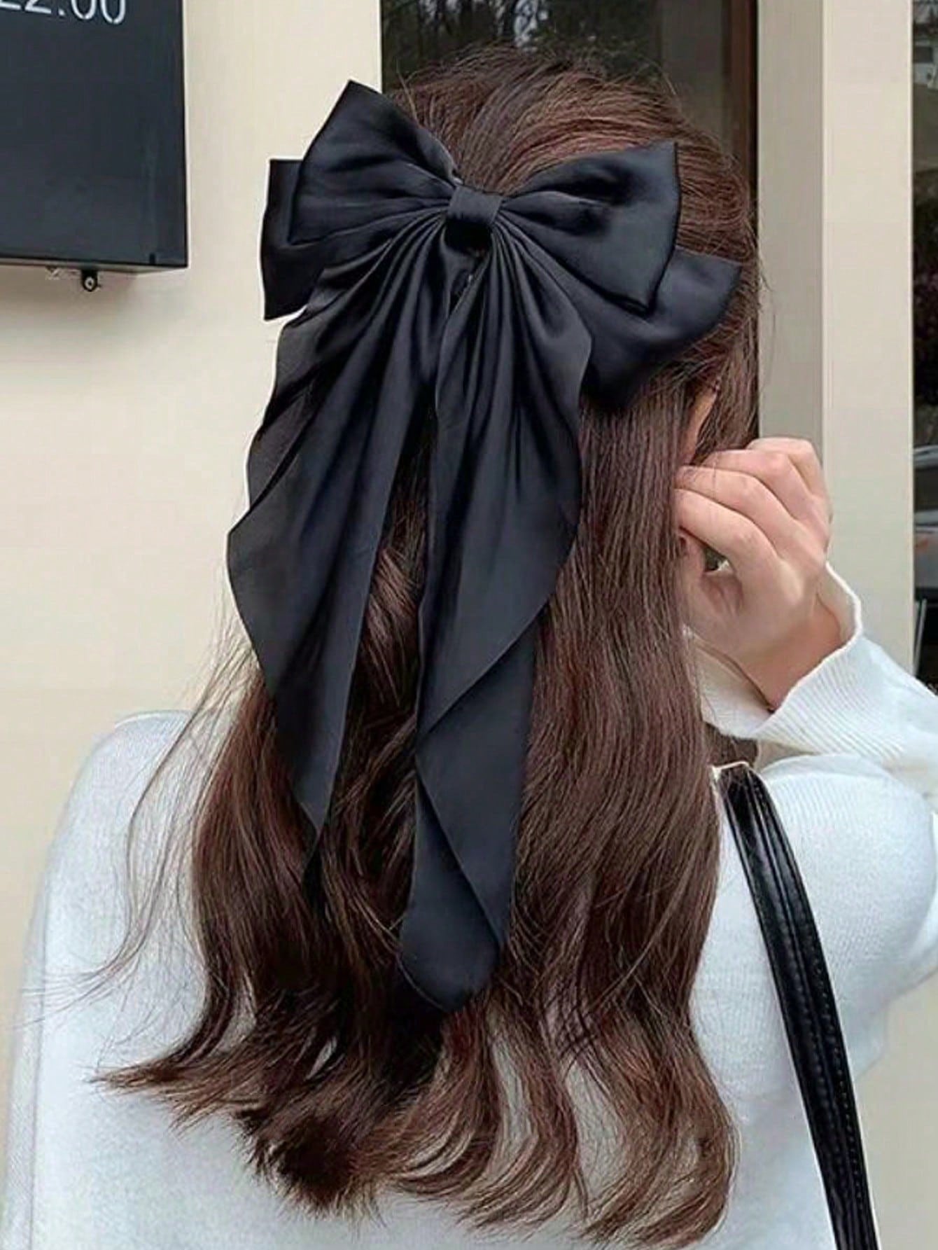 1 pieza-2 piezas Pasador para el cabello de satén con diseño de lazo oversize para mujeres, tocado retro de moda, diadema elegante para uso diario o vestir de forma linda, escuela, Halloween