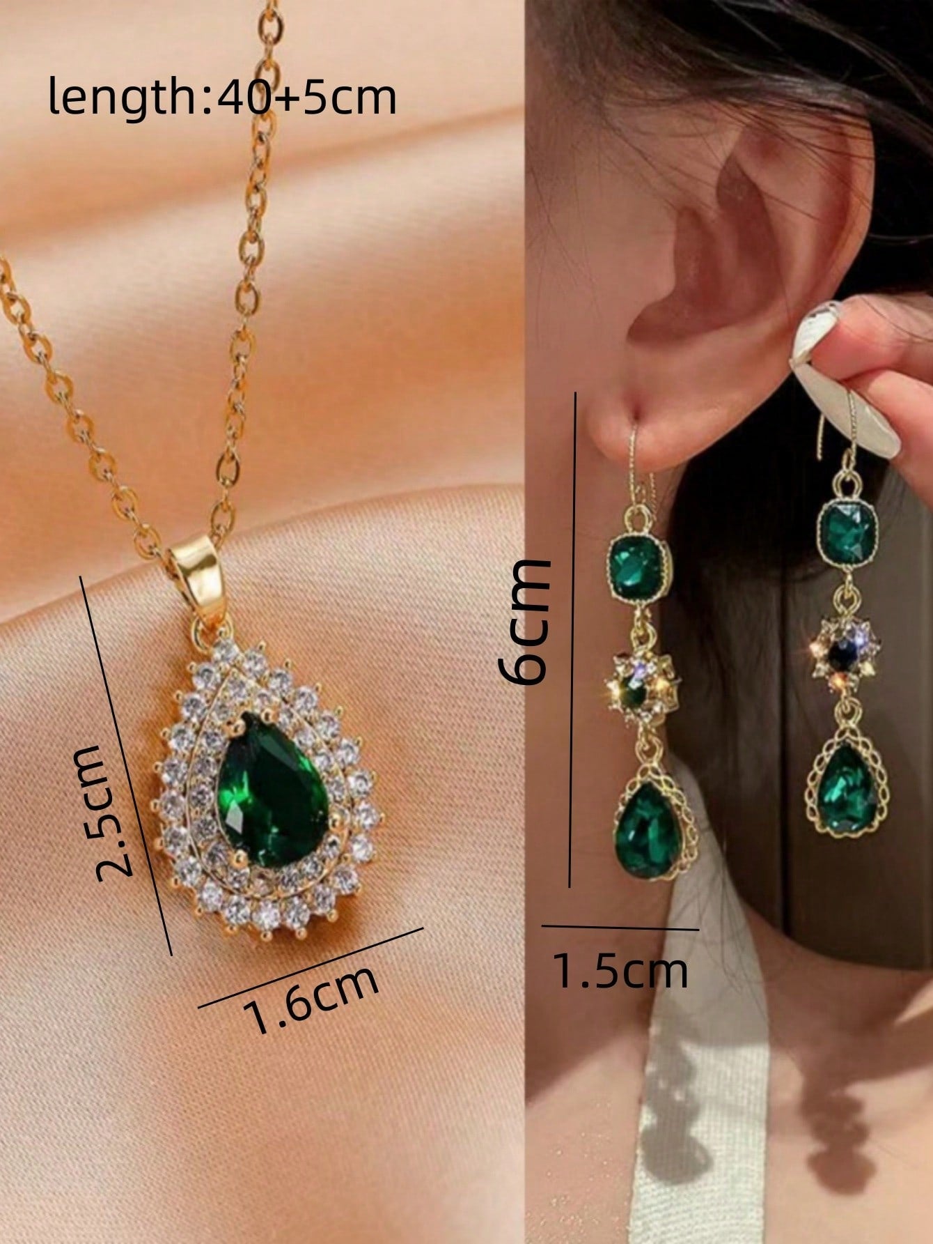 3 Piezas/set Conjunto De Collar Y Aretes De Color Verde Oscuro