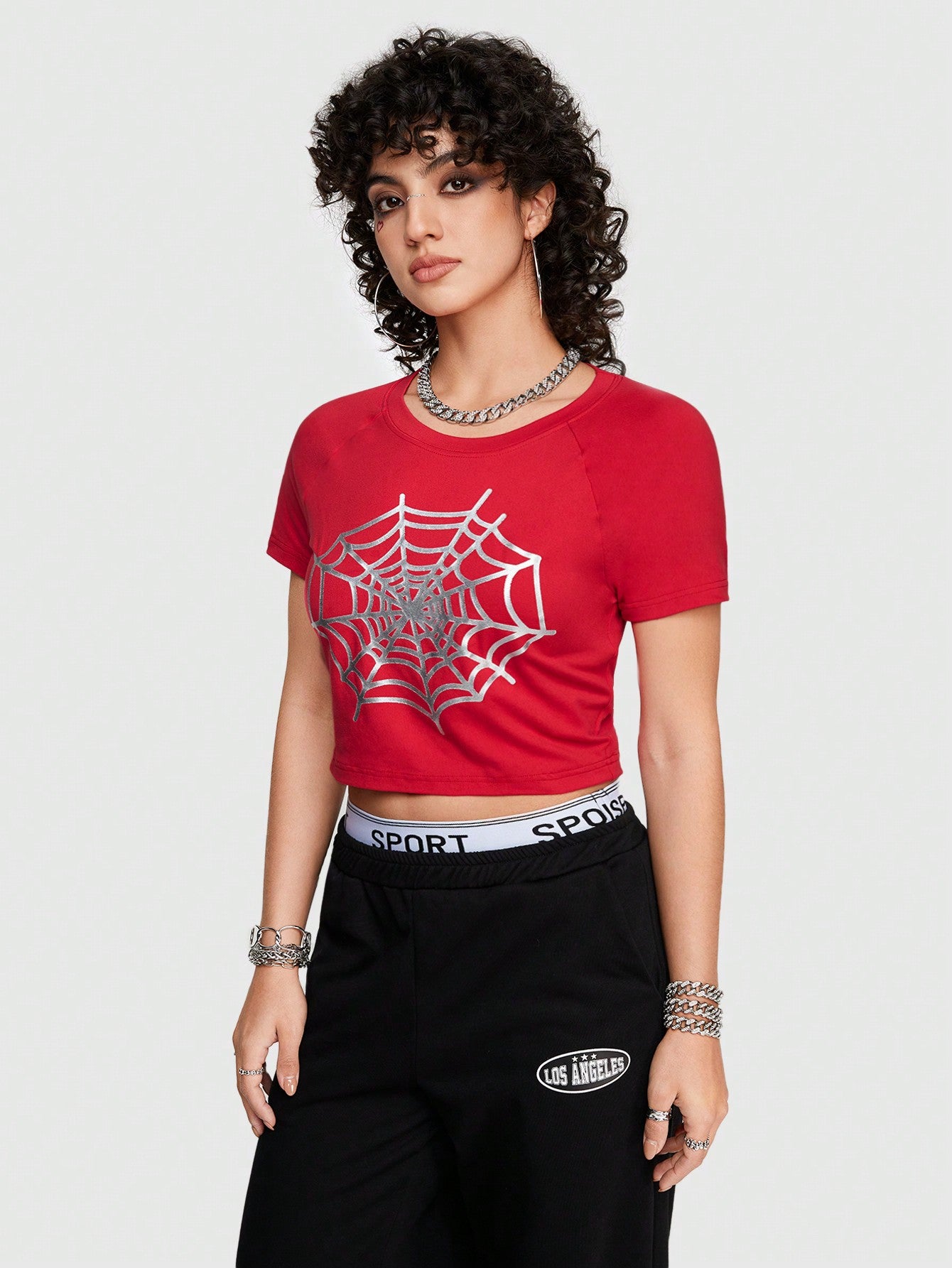 ROMWE Street Life Camiseta Ajustada Impresa Con Telaraña