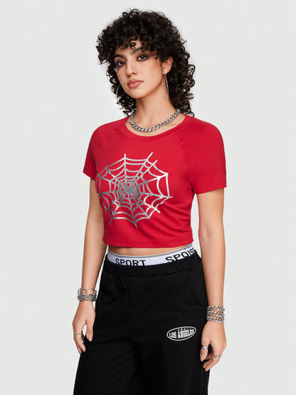 ROMWE Street Life Camiseta Ajustada Impresa Con Telaraña