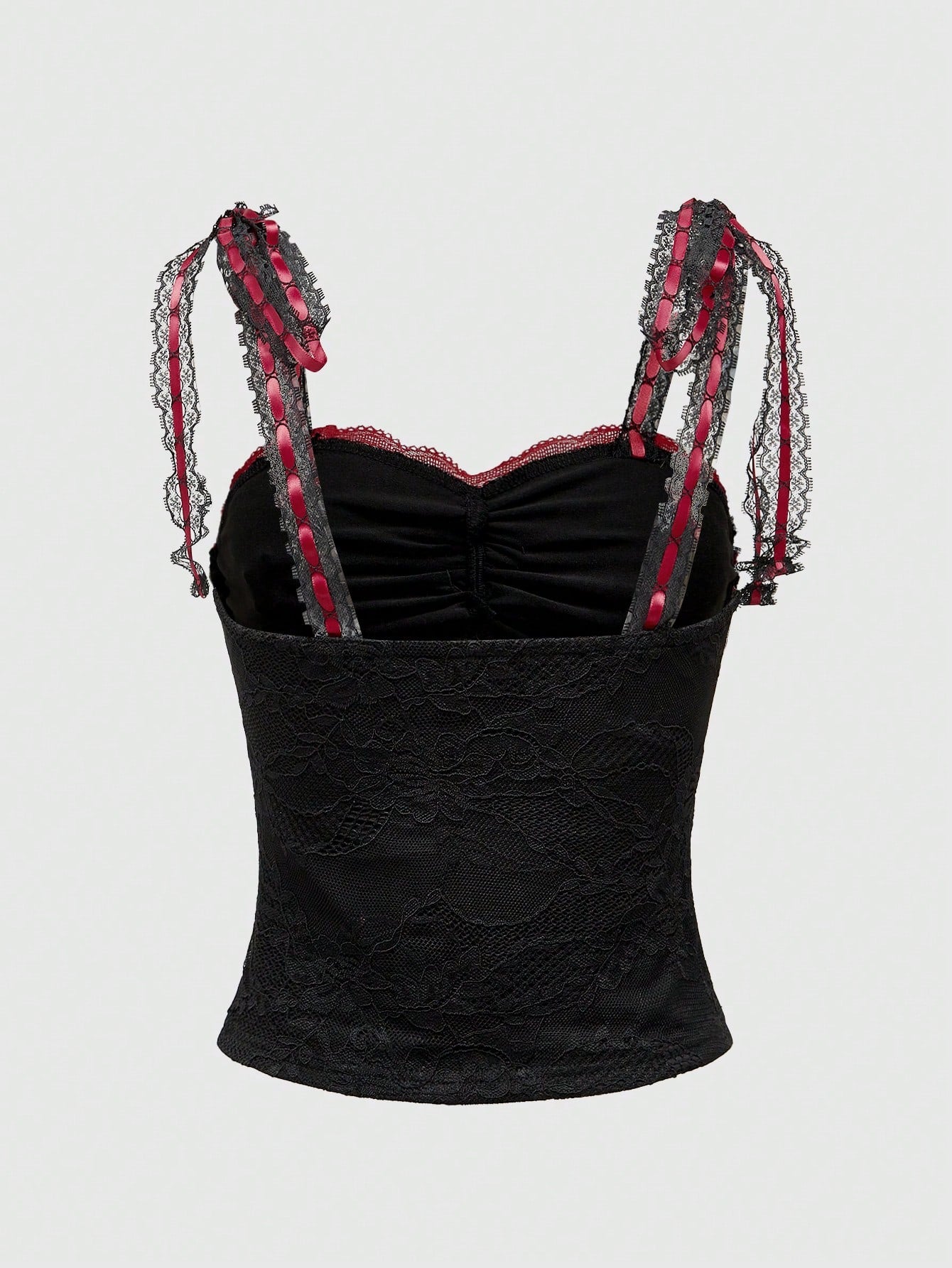 ROMWE Goth Top de encaje con cordones, decorado con una cruz gótica y flor en el pecho, para mujer, ideal para Navidad