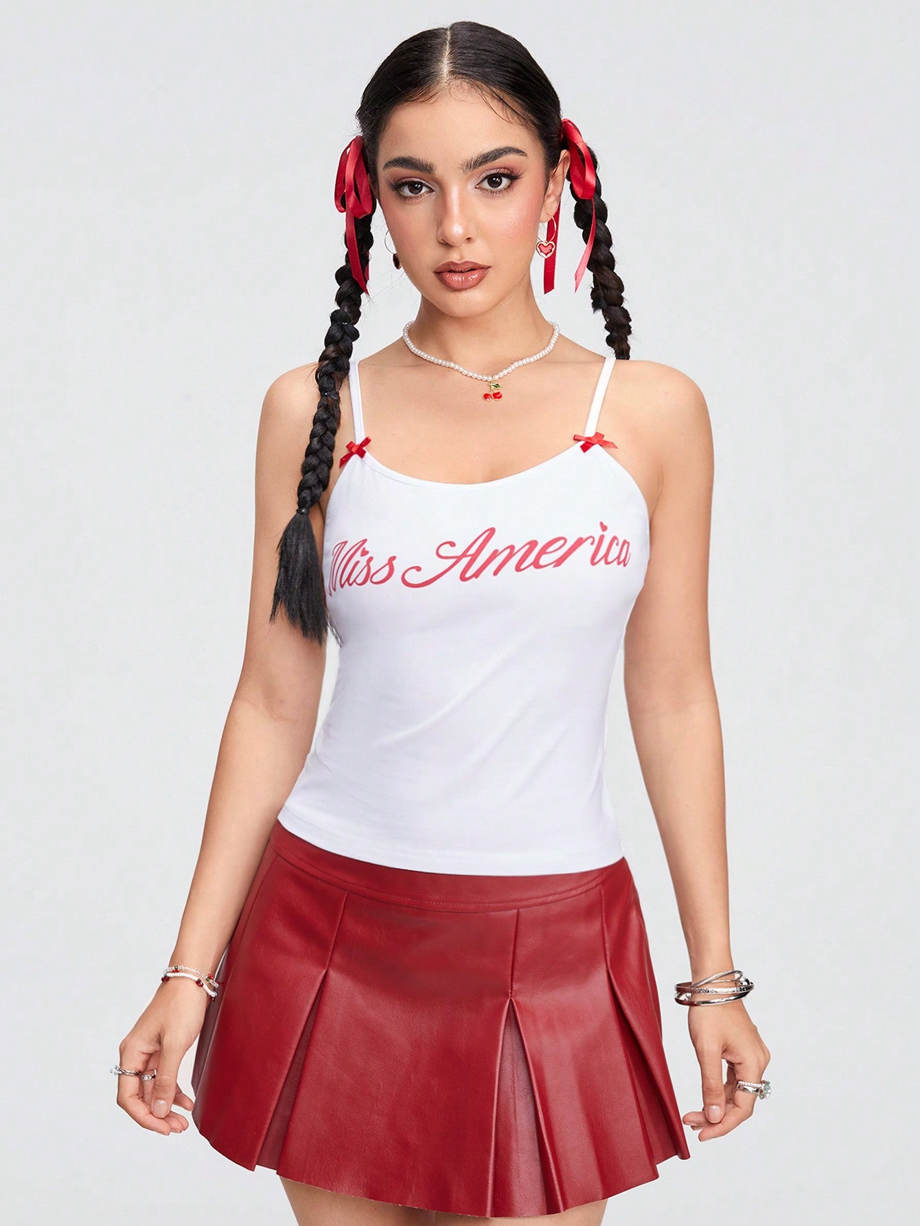 ROMWE Kawaii Top de tirantes rosa vintage lindo con lazo para el verano, escuela