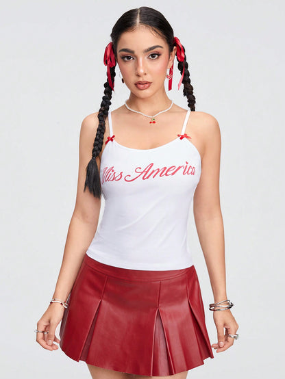 ROMWE Kawaii Top de tirantes rosa vintage lindo con lazo para el verano, escuela