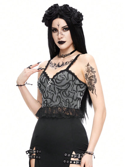 ROMWE Goth Camiseta sin mangas gótica de estampado de serpiente con bordado para mujer en verano