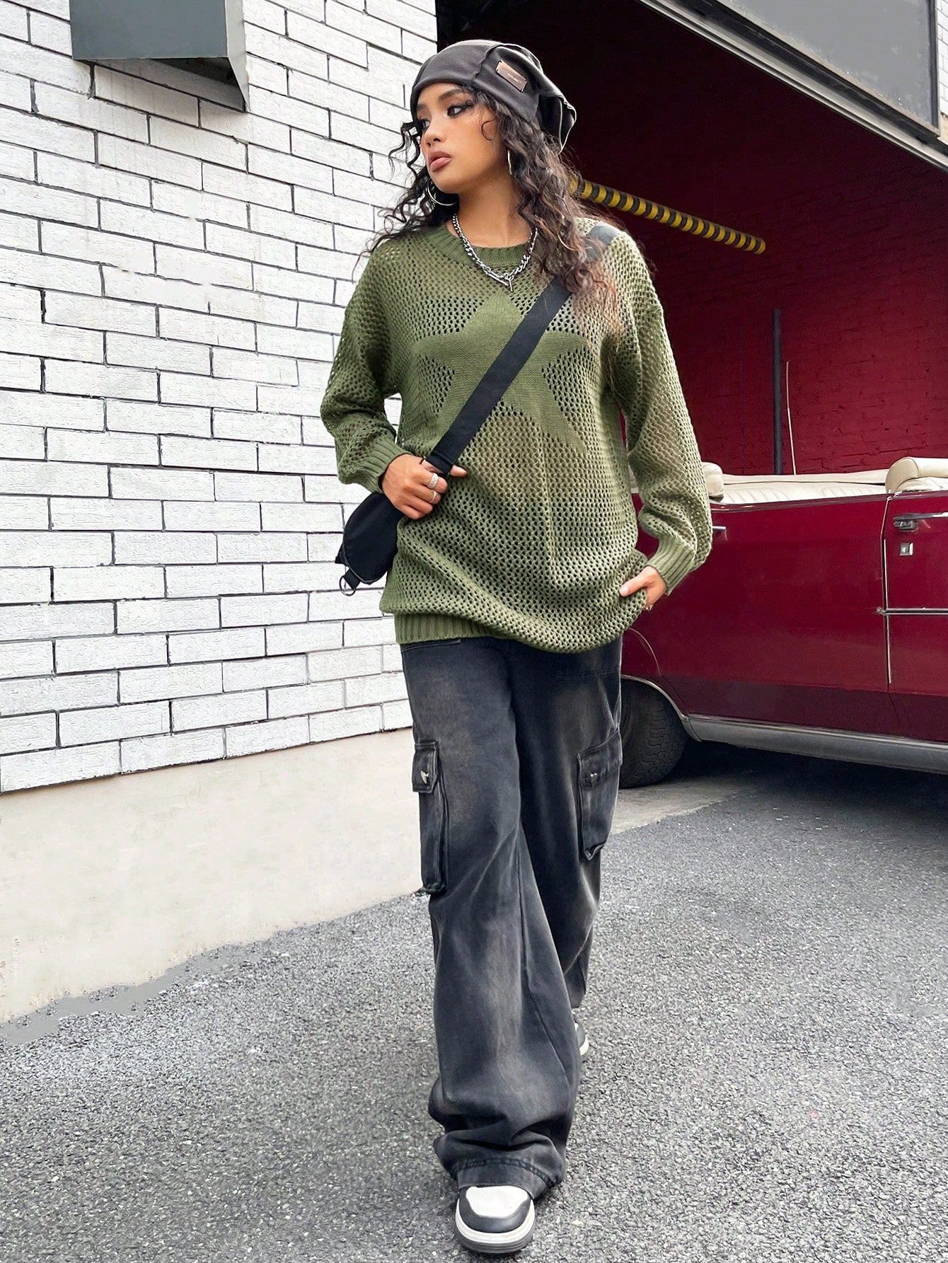 SHEIN EZwear Vestido de punto de hombros caídos de punto de malla sin sujetador