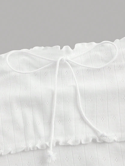 SHEIN MOD Blusa Bandeau De Jacquard Blanco Para Mujer Con Lazos