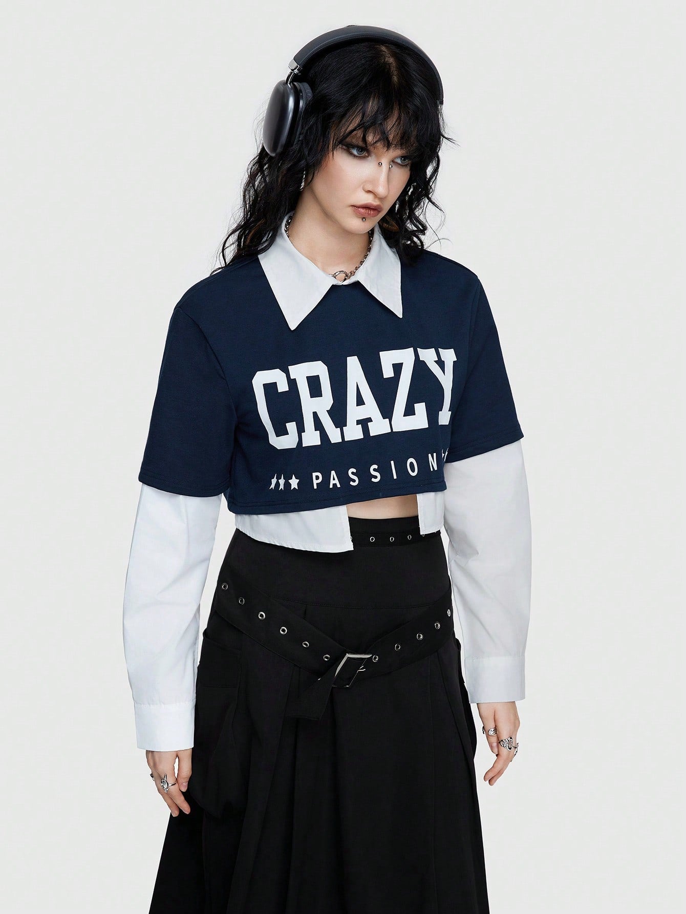 ROMWE Street Life Sudadera Corta Para Mujer En Estilo Americano De Moda Callejera 2 En 1